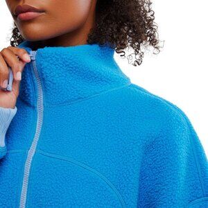 Free People Hit the Slopes Fleece Jacket — Light Cobalt Blue — Quarter Zip — NWT